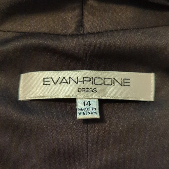 EVAN-PICONE sz 14 Jet Black Ruched V-Neck A-Line Dress - Picture 6 of 6